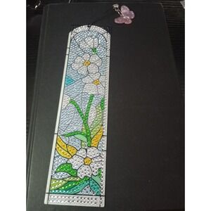 Handmade Diamond Art Bookmark White Floral Stained Glass Butterfly Charm 7.5"